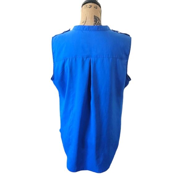 Large NY&Co royal blue blouse, pullover, sleeveless, tab shoulders, v-neck - Picture 2 of 3